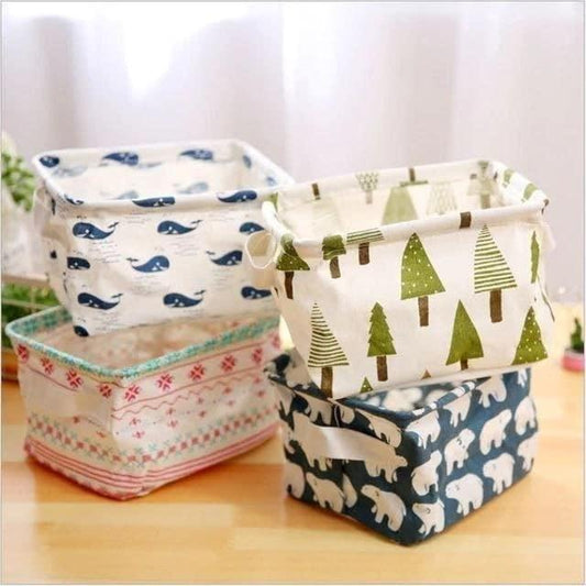 Canvas Fabric Basket with Handle ( Pack Of 4)